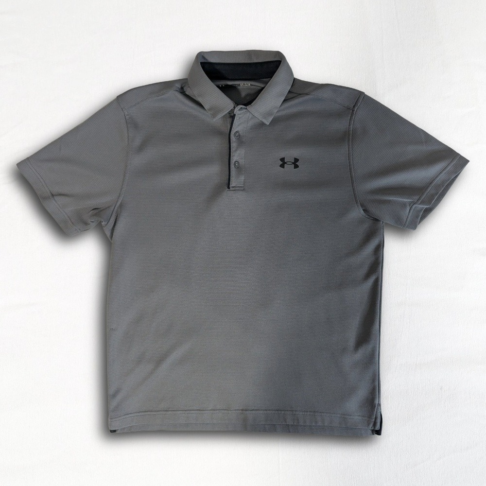 Under Armour Mens Gray Polo Shirt Size Large L HeatGear Loose Golf Workwear